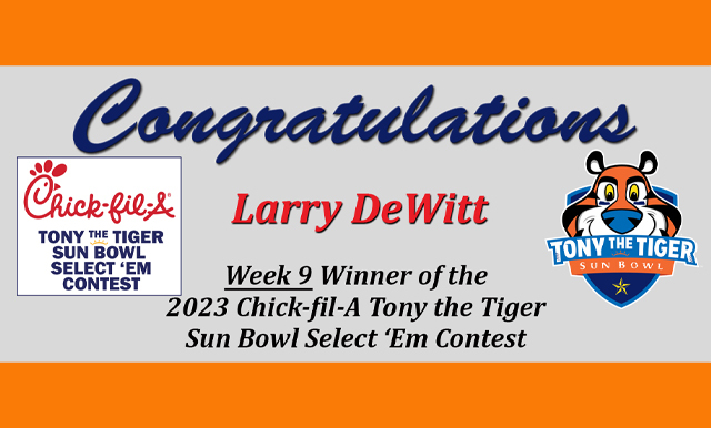 Chick-fil-A Tony the Tiger Sun Bowl Select ‘Em Contest: Weekly Winner & Upcoming Games